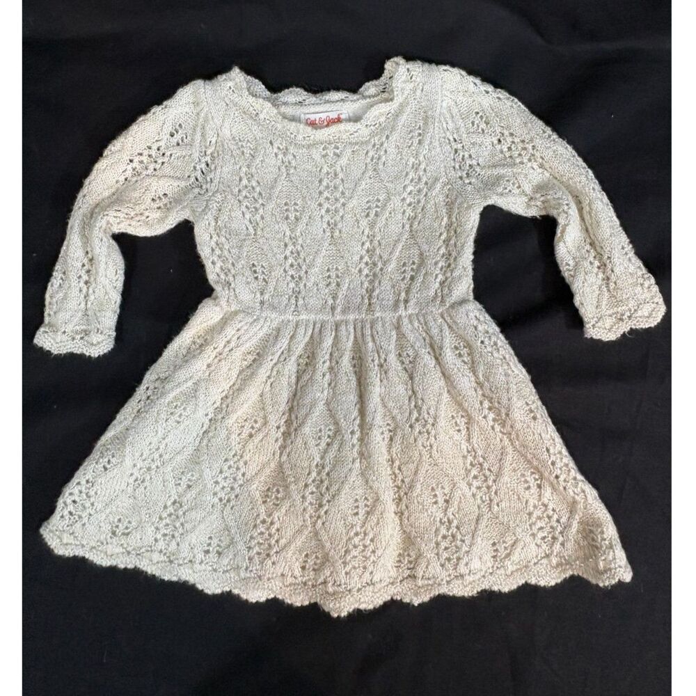 Cat & Jack Baby Girl Cream Pointelle Sparkle Knit Sweater Dress